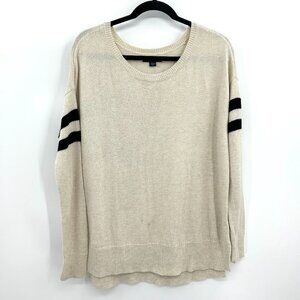 AMERICAN EAGLE Cream Black Varsity Stripe Wool Blend Crew Neck Knit Sweater Med